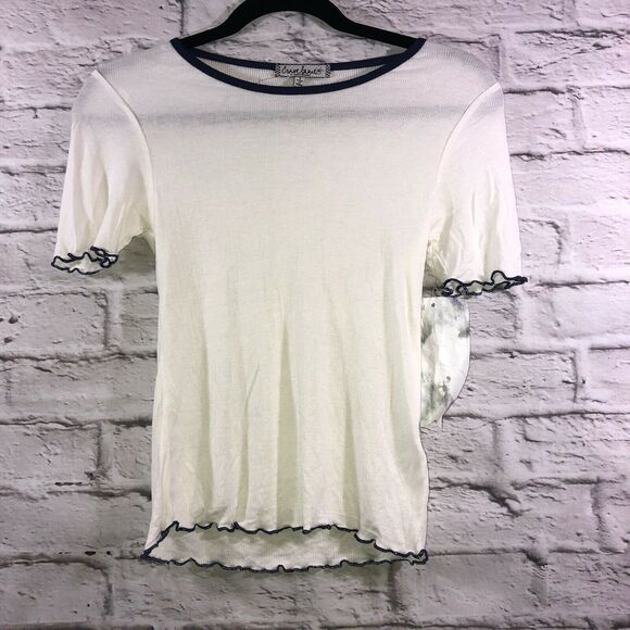 Almost Famous Juniors Top Size Small Short Sleeve Color Blocked Lettuce Cream - Picture 2 of 6